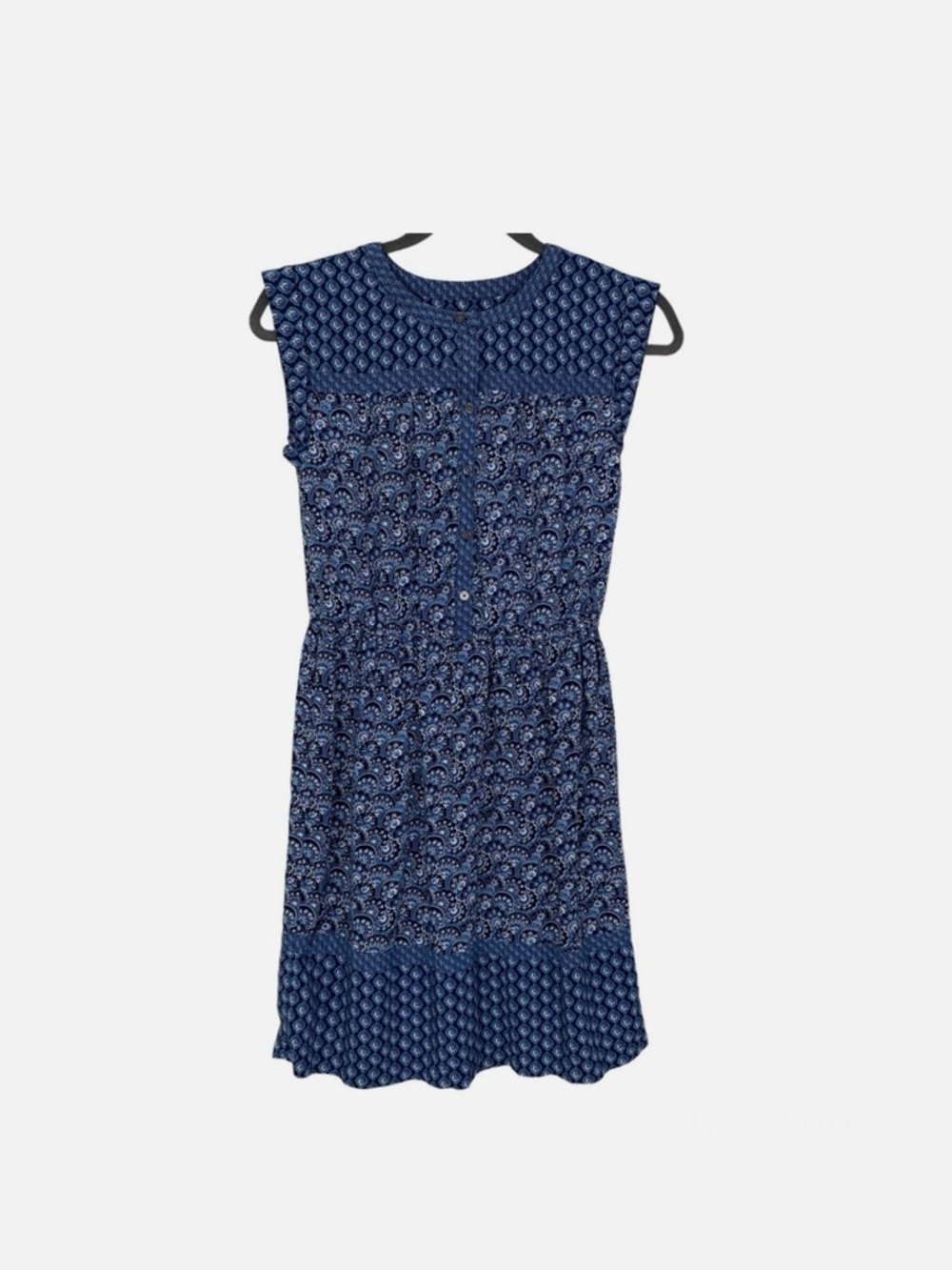 LOFT Navy and White Paisley Cap-Sleeve Midi Dress
